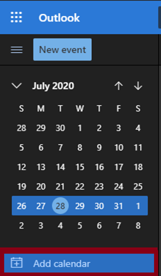 The add to calendar link is directly below the calendar in the left sidebar.