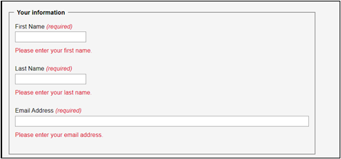 screenshot of inline error messages