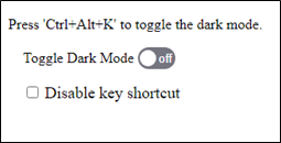 Sample keyboard shortcut to switch between light and dark mode