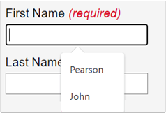 Sample form with a display of the visual indication for autocomplete.