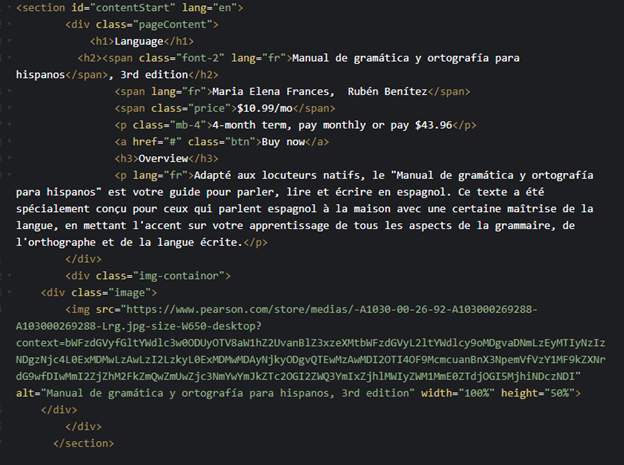 screenshot of HTML code
