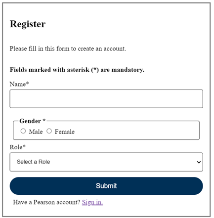 screenshot of a registration form