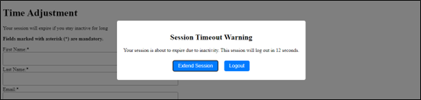 sample popup alerting user that the session is about to time out